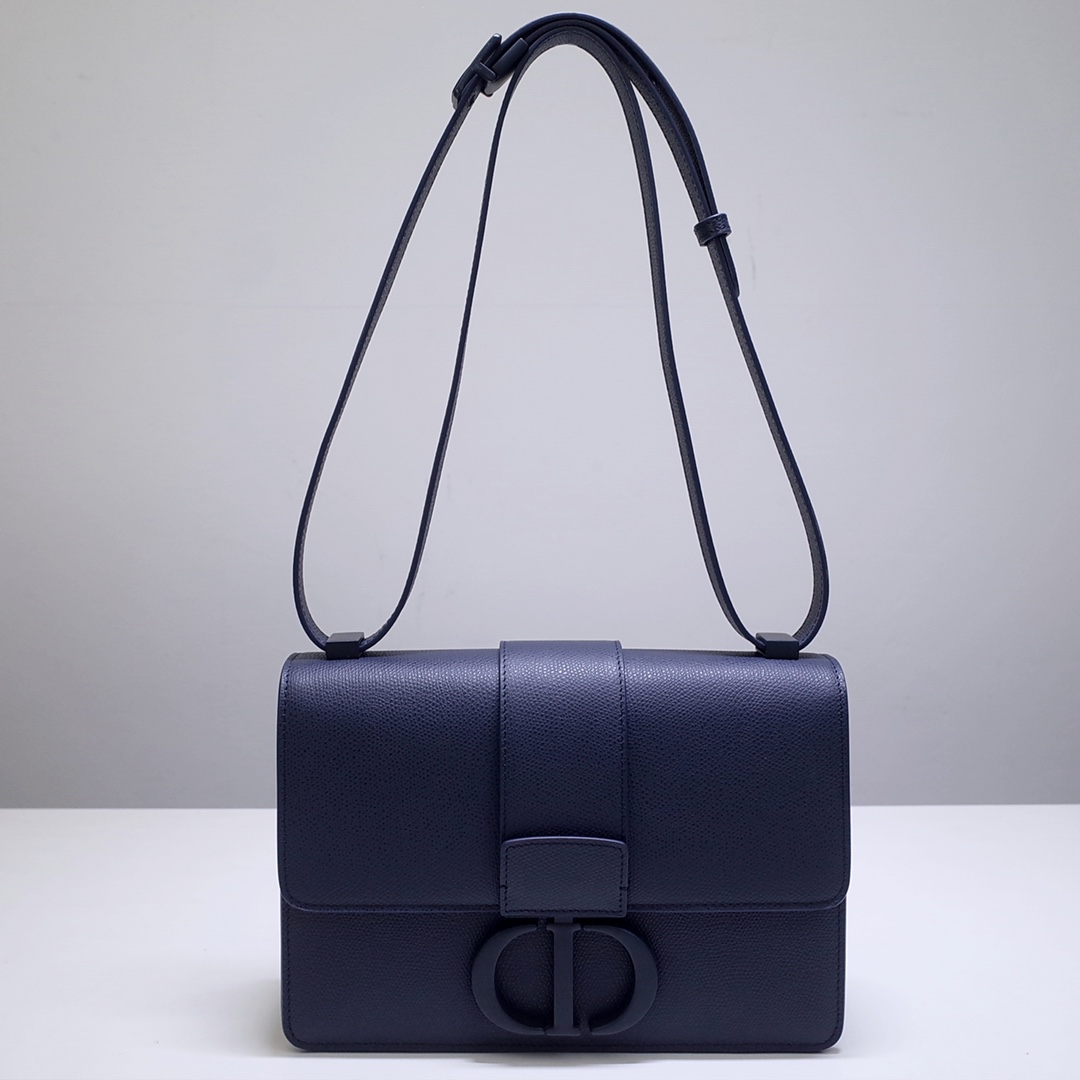 30 Montaigne Bag Dark Blue Grained Calfskin